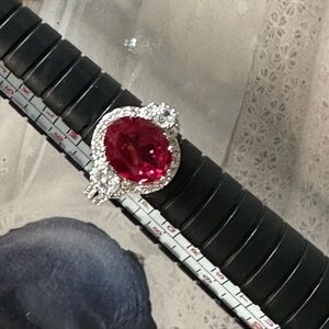 .925 Silver Lab Ruby & CZ Ring Sz 7